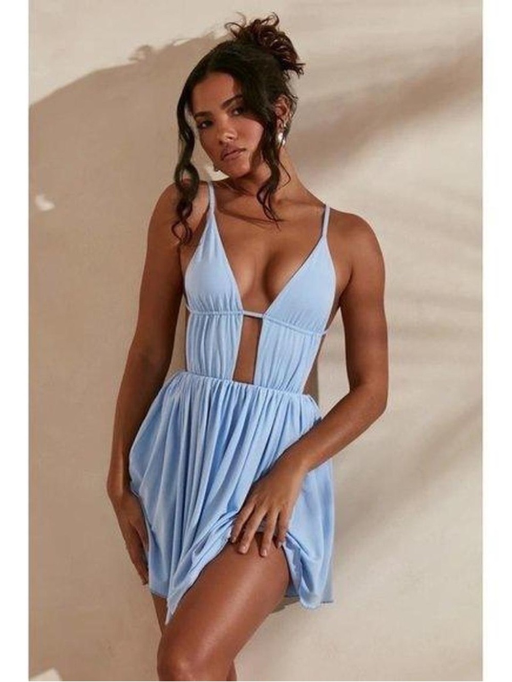 Oh Polly Powder Blue Mini Dress with Front Cutout